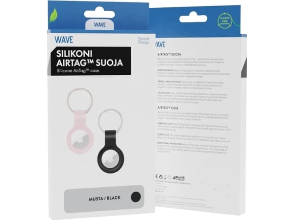 Dėklas Wave silikonskydd med nyckelring, Apple AirTag, svart