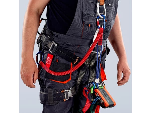 Knipex 00 50 12 T BK, Bungee kaulanauha, 6 kg, Sininen, Punainen, Ruostumaton teräs, Alumiini, Kangas, Karabiinikoukut, 95 mm