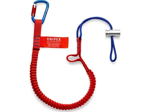 Knipex 00 50 12 T BK, Bungee kaulanauha, 6 kg, Sininen, Punainen, Ruostumaton teräs, Alumiini, Kangas, Karabiinikoukut, 95 mm