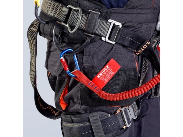 Knipex 00 50 12 T BK, Bungee kaulanauha, 6 kg, Sininen, Punainen, Ruostumaton teräs, Alumiini, Kangas, Karabiinikoukut, 95 mm