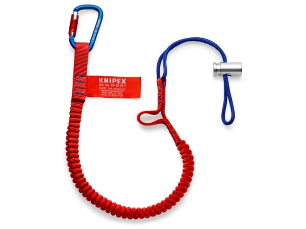 Knipex 00 50 12 T BK, Bungee kaulanauha, 6 kg, Sininen, Punainen, Ruostumaton teräs, Alumiini, Kangas, Karabiinikoukut, 95 mm