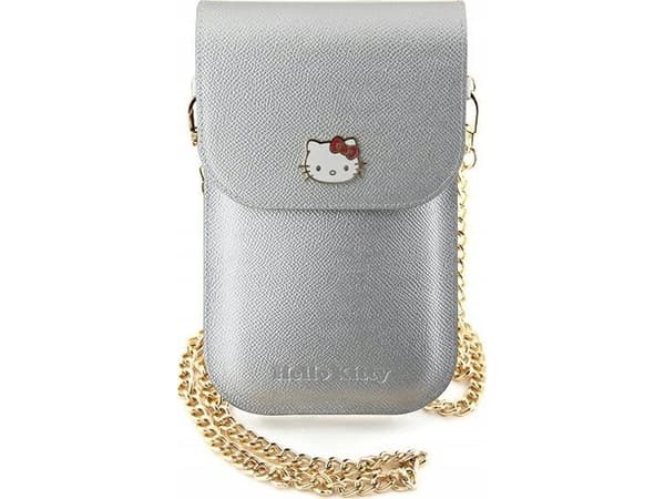 Hello Kitty Nahka tapauksessa laukku metalli logo ketju (HKOWBPGHDLMS) hopea