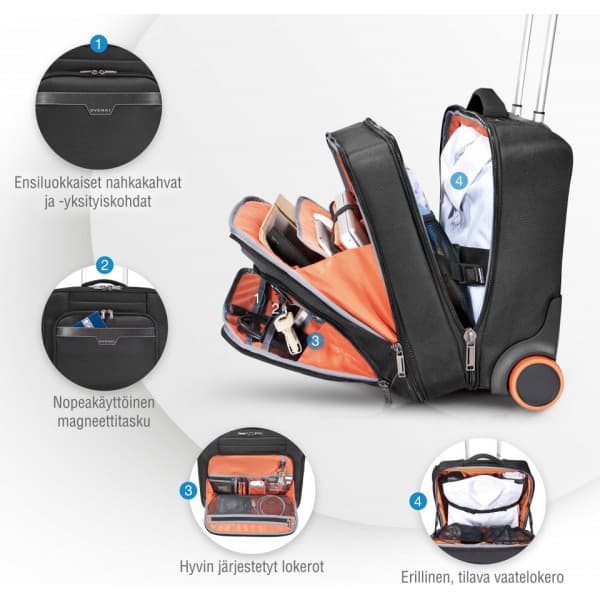 Everki Journey Laptop Trolley -lentolaukku, musta