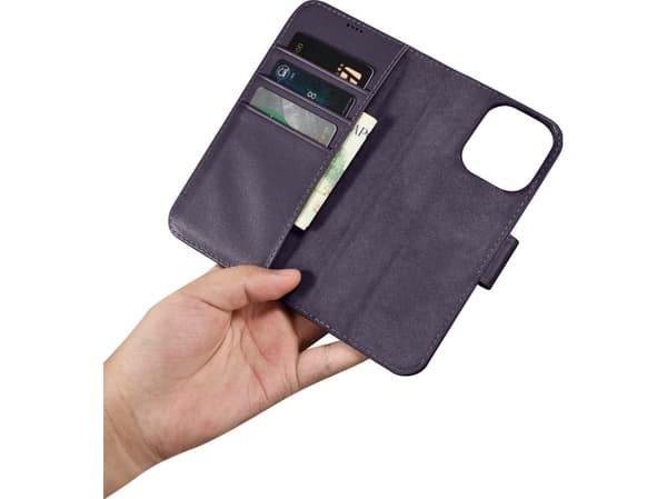 iCarer iCarer Lommebokveske 2-i-1 iPhone 14 Pro Max-deksel Skinnflipdeksel Anti-RFID mørk lilla (WMI14220728-DP)