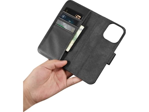 iCarer iCarer Lommebokveske 2-i-1 iPhone 14 Pro-deksel Skinnflipdeksel Anti-RFID Svart (WMI14220726-BK)