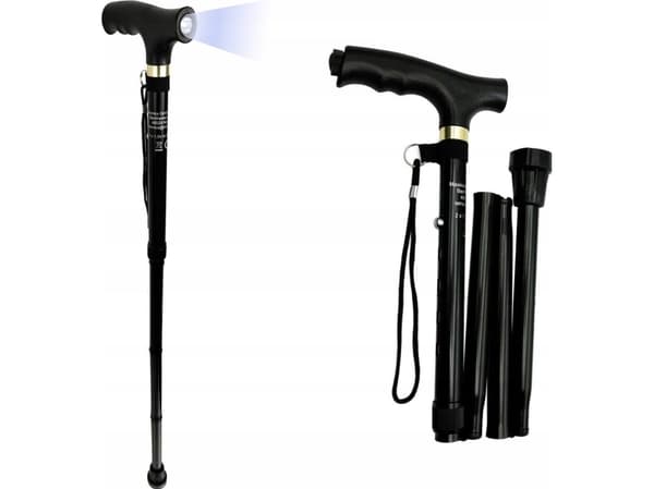 Maximex Hopfällbar aluminiumkäpp, justerbar höjd och LED-lampa