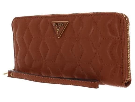 Guess, Elenia, Textile Wallet, SLG Large Zip, Cognac, For Women For Women