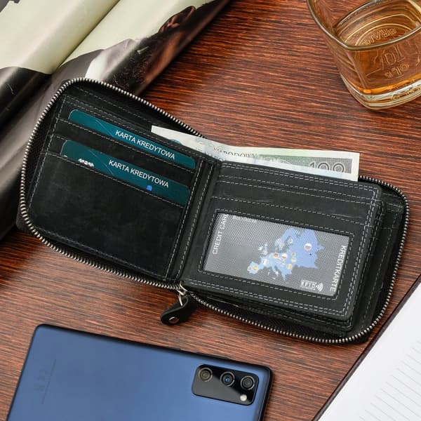 Läderplånbok stor horisontell RFiD nubuck Beltimore
