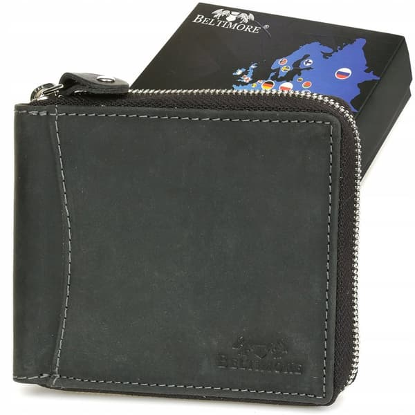 Läderplånbok stor horisontell RFiD nubuck Beltimore