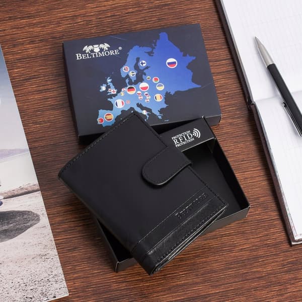Läderplånbok för män Italienskt naturligt läder klassisk grain RFiD Beltimore