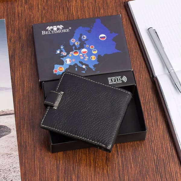 Herre læder pung lille tynd slank Beltimore sort RFiD premium læder