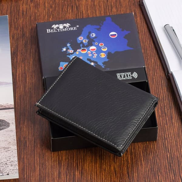 Nahkalompakko musta vintage pystysuora iso RFiD Beltimore G76