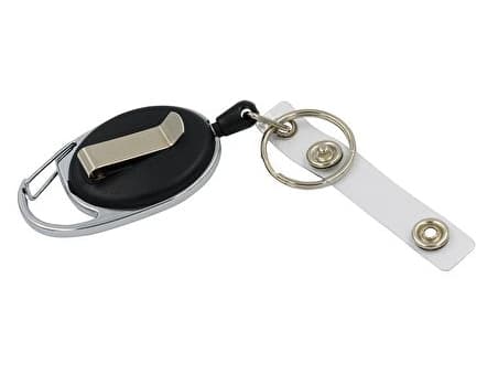 WEDO belteklips med uttrekkbar nylonsnor, krom/svart av metall/plast, med karabinkrok for feste - 1 stk (262 415501)