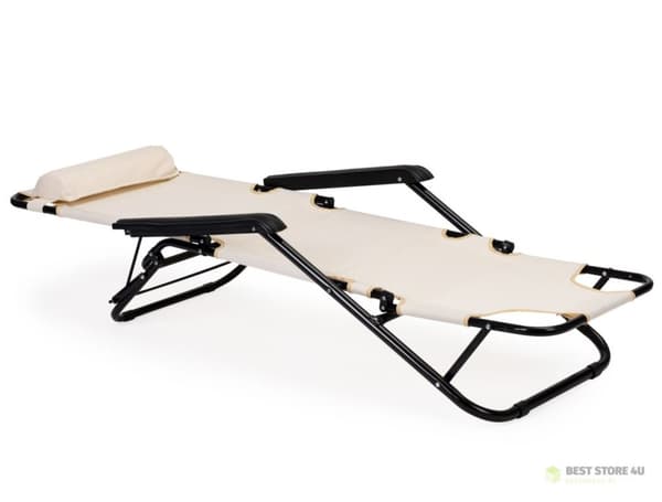 Trädgårdssängstol med nackstöd, hopfällbar struktur, beige, MultiGarden
