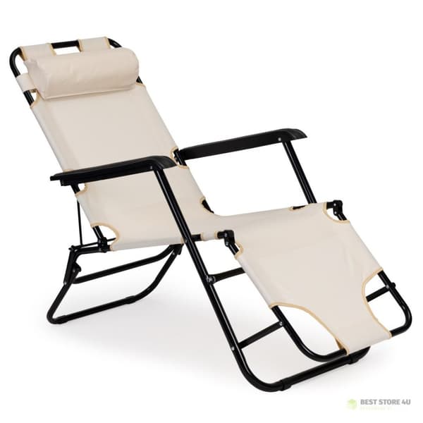 Trädgårdssängstol med nackstöd, hopfällbar struktur, beige, MultiGarden