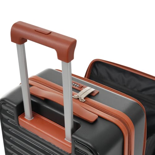 Tredelat bagageset – Innovativ design med frontöppning + vikbara mugghållare, ABS-material, TSA-lås, 360° hjul