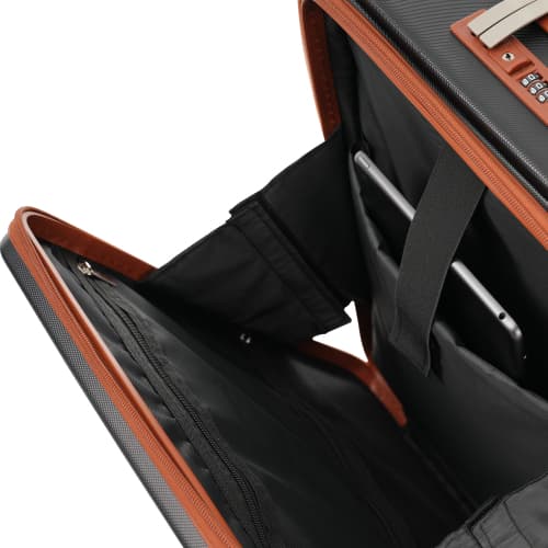 Tredelat bagageset – Innovativ design med frontöppning + vikbara mugghållare, ABS-material, TSA-lås, 360° hjul