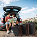 Miniatyrbild 2 av 7: Tredelat bagageset – Innovativ design med frontöppning + vikbara mugghållare, ABS-material, TSA-lås, 360° hjul