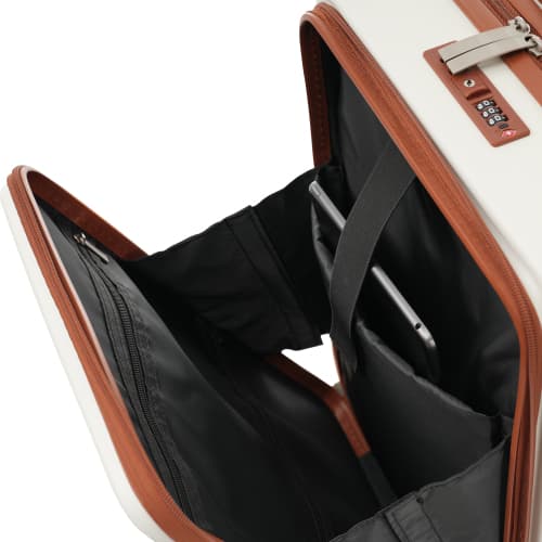 Tredelat bagageset – Innovativ design med frontöppning + vikbara mugghållare, ABS-material, TSA-lås, 360° hjul