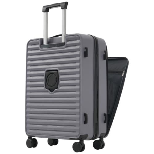 Tredelat bagageset – Innovativ design med frontöppning + vikbara mugghållare, ABS-material, TSA-lås, 360° hjul