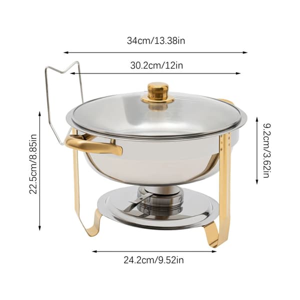 Rostfritt stål Chafing Dish, 5L kapacitet, Hållbar konstruktion,.1. En variant av följande översatt till svenska och returnera endast den översatta va