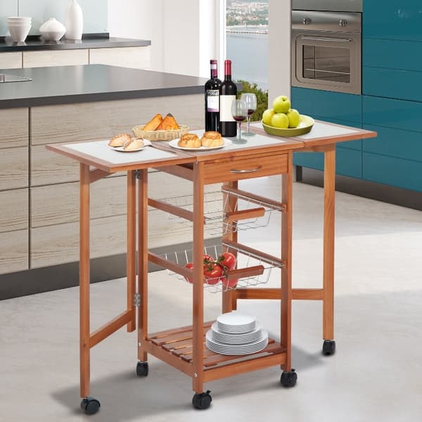 Rootz serveringsvogn - Rullekøkkenvogn - Mobil opbevaringsenhed - Sammenfoldelig arbejdsflade - Nem pleje keramisk top - 91 cm x 37 cm x 75 cm