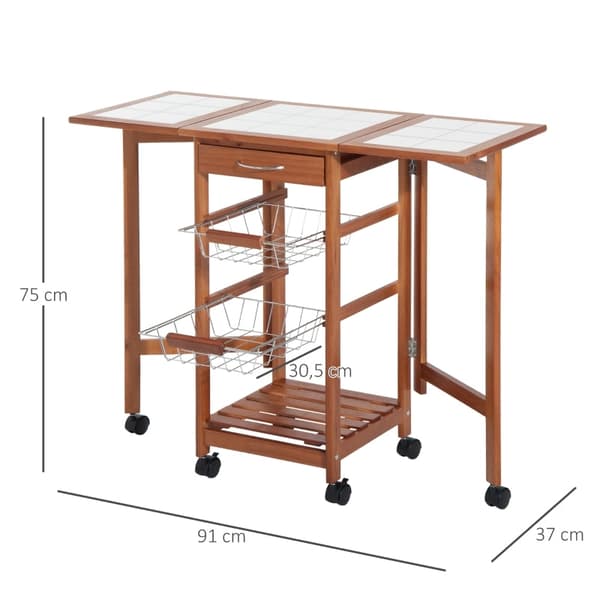 Rootz serveringsvogn - Rullekøkkenvogn - Mobil opbevaringsenhed - Sammenfoldelig arbejdsflade - Nem pleje keramisk top - 91 cm x 37 cm x 75 cm
