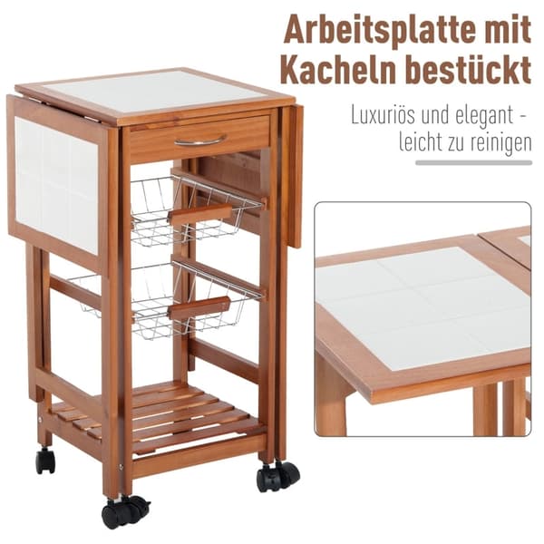 Rootz serveringsvogn - Rullekøkkenvogn - Mobil opbevaringsenhed - Sammenfoldelig arbejdsflade - Nem pleje keramisk top - 91 cm x 37 cm x 75 cm