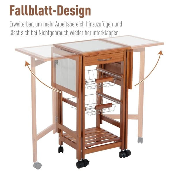 Rootz serveringsvogn - Rullekøkkenvogn - Mobil opbevaringsenhed - Sammenfoldelig arbejdsflade - Nem pleje keramisk top - 91 cm x 37 cm x 75 cm