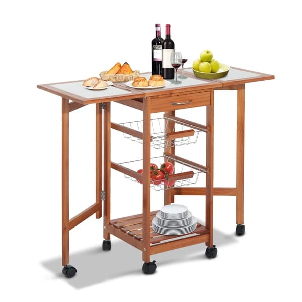 Rootz serveringsvogn - Rullekøkkenvogn - Mobil opbevaringsenhed - Sammenfoldelig arbejdsflade - Nem pleje keramisk top - 91 cm x 37 cm x 75 cm