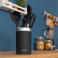 Miniatyrbild 2 av 5: Cecotec Set of 9 utensils, with black head, covered by soft touch and steel handle in wood tone. The main materials consist of silicone, nylon and PP