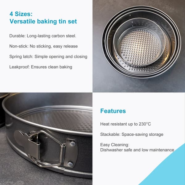 Springform Bakform i 4 delar i olika storlekar - kakform, bakform, non-stick, upp till 230 grader, kakform