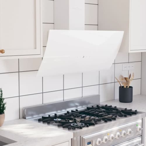 Köksfläkt 90 cm stål och härdat glas vit