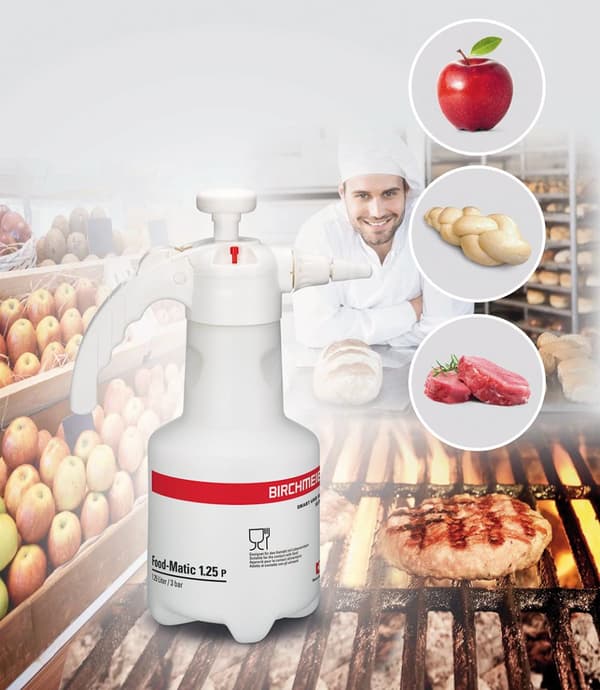 Birchmeier Livsmedelsgodkänd Handtryckspruta - Food-Matic 1.25P, Justerbart Munstycke