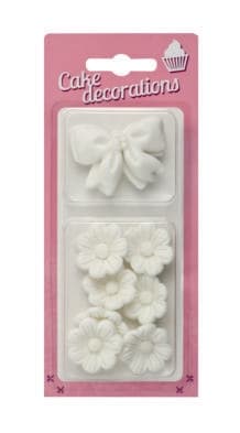Sockerblommor vita SMÖRKORV 7 st + rosetter 2 st blommor