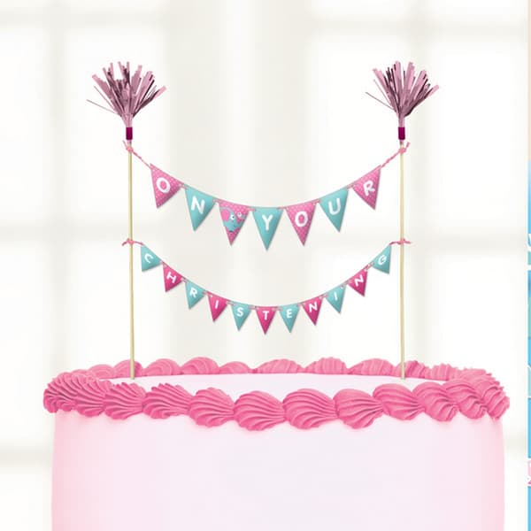 Amscan Holy Communion/Christening Cake Pick Decoration Pink On Your Christening 23x24cm