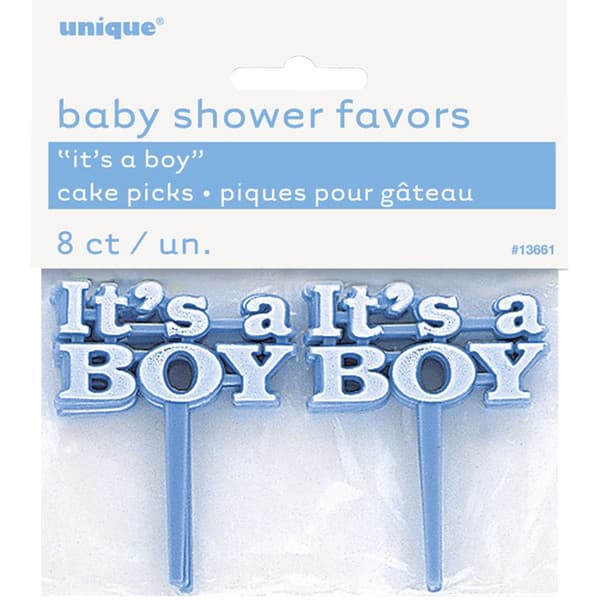 Unique Party Its A Boy/Girl Baby Shower Cake Picks (Pack Of 8) Blue One Size
