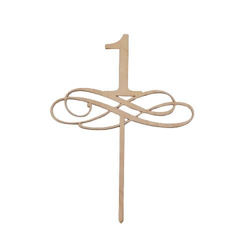 Tårtdekoration 1 år/bordsnummer i trä 1