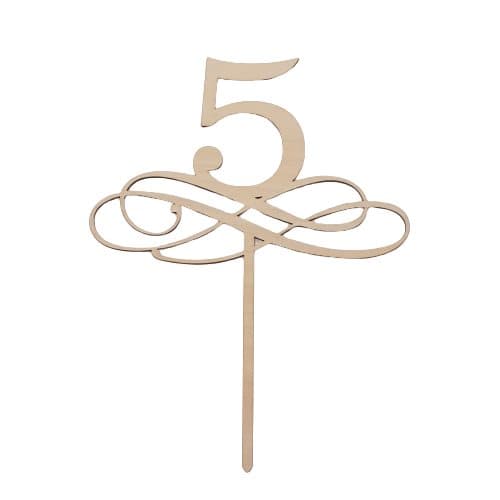 Tårtdekoration 5 år/bordsnummer i trä 5