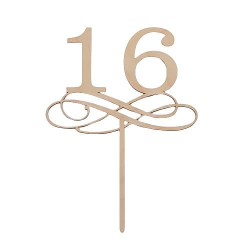 Tårtdekoration i trä 16 år