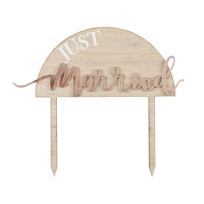 Tårtdekoration "Just Married" akryl/trä/rosé