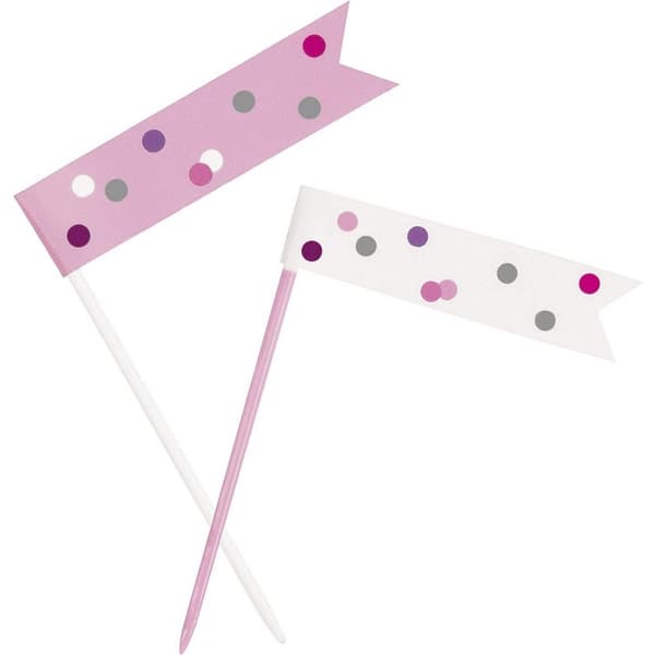 Unique Party Happy Count Flag Birthday Cupcake Topper (Pack of 6) Pink/White One Size