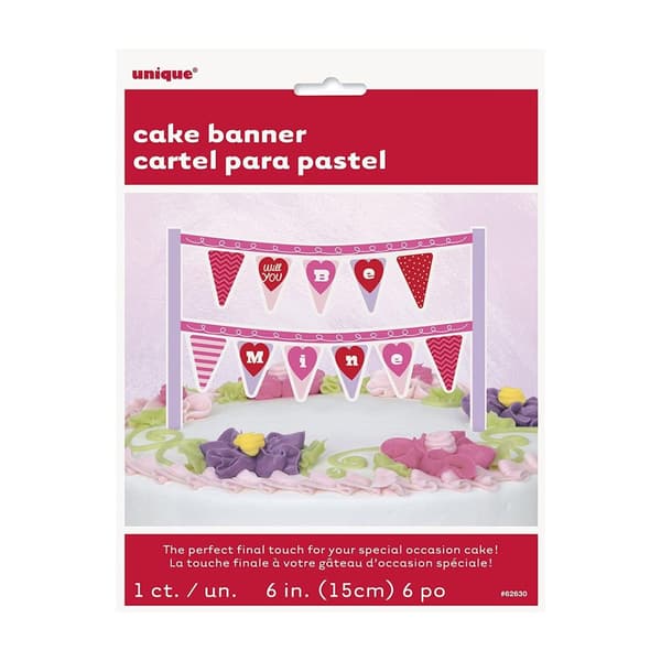 Unique Party Be Mine Bunting Valentine Cake Topper Red/Pink/Purple One Size