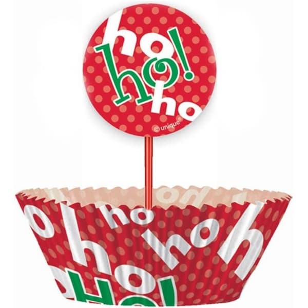 Unique Party Ho Ho Ho Christmas Cake Topper Set (Pack of 24) Red/White/Green One Size