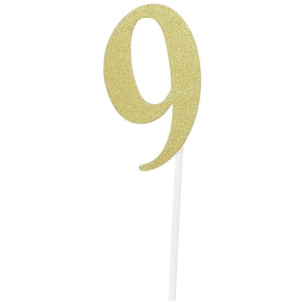 Creative Party Number 9 Glitter Cake Topper Gold One Size