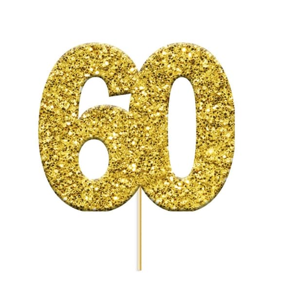 Anniversary House Glitter 60th Birthday Cupcake Topper (Pack of 12) Gold One Size