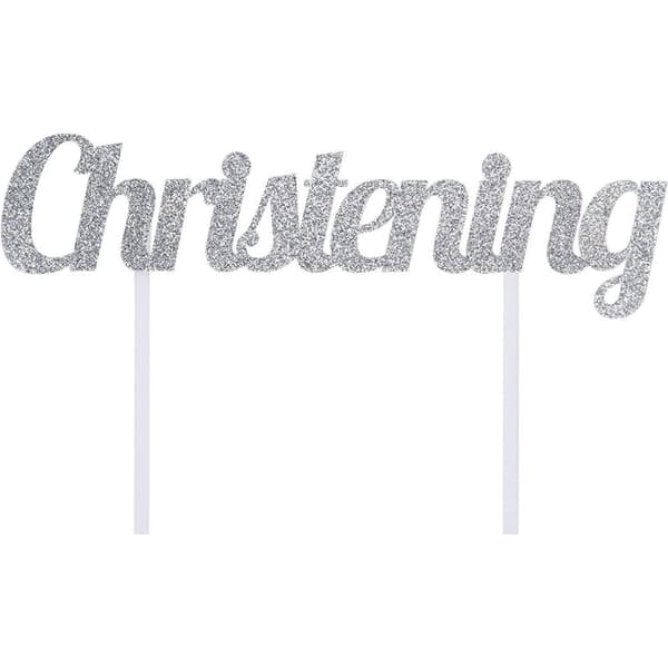 Creative Party Glitter Christening Cake Topper Silver One Size