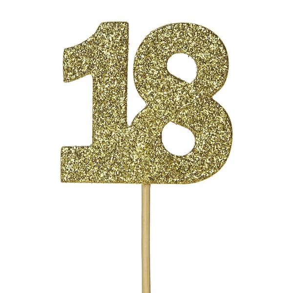 Anniversary House Glitter 18th Cake Topper (Pack of 12) Gold One Size