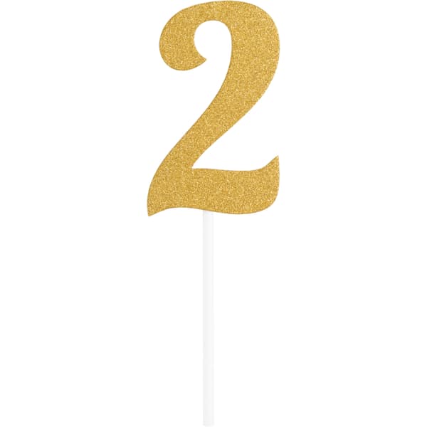 Creative Party Number 2 Glitter Cake Topper Gold One Size