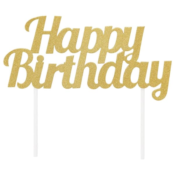 Creative Party Glitter Happy Birthday Cake Topper Gold One Size